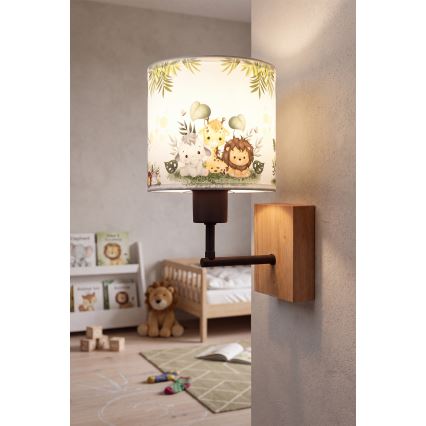 Brilagi - Candeeiro de parede infantil BOBO WOOD 1xE27/25W/230V carvalho/preto/branco/verde/selva
