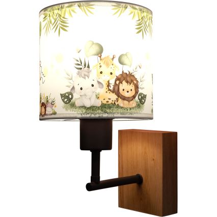 Brilagi - Candeeiro de parede infantil BOBO WOOD 1xE27/25W/230V carvalho/preto/branco/verde/selva