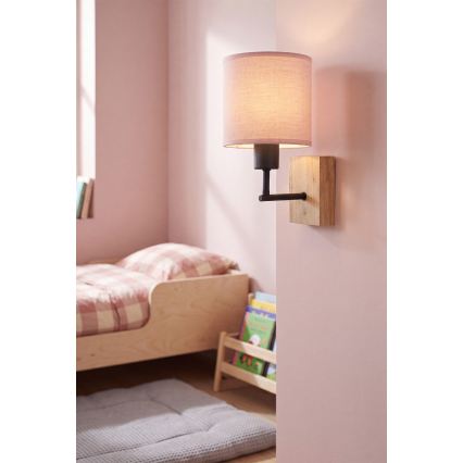 Brilagi - Candeeiro de parede infantil BOBO WOOD 1xE27/25W/230V carvalho/preto/rosa