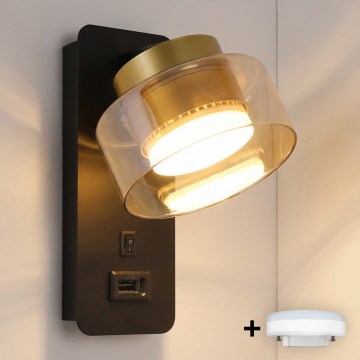 Brilagi - Candeeiro de parede com porta USB AURA LUX 1xGX53/30W/230V preto/dourado