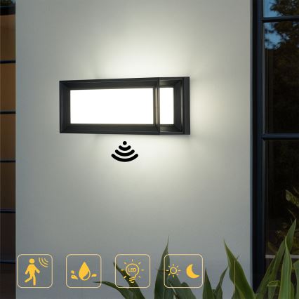 Brilagi - Aplique LED de parede exterior com sensor PARKER LED/12W/230V preto IP44