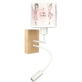 Brilagi - Candeeiro de parede flexível infantil LED BOBO WOOD 1xE27/25W/230V + LED/3W carvalho/branco/rosa/bailarinas