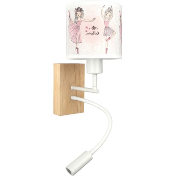 Brilagi - Candeeiro de parede flexível infantil LED BOBO WOOD 1xE27/25W/230V + LED/3W carvalho/branco/rosa/bailarinas
