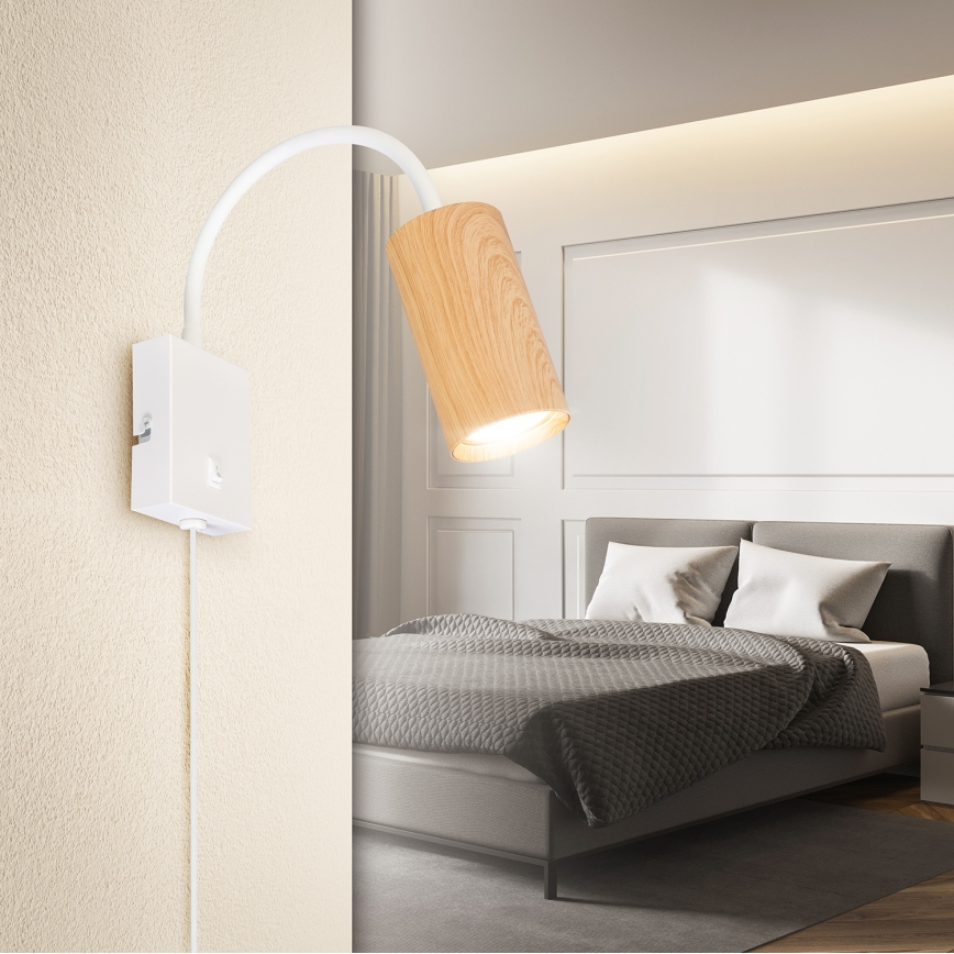 Brilagi - Aplique de parede flexível com interruptor SELE 1xGU10/30W/230V branco/acabamento carvalho