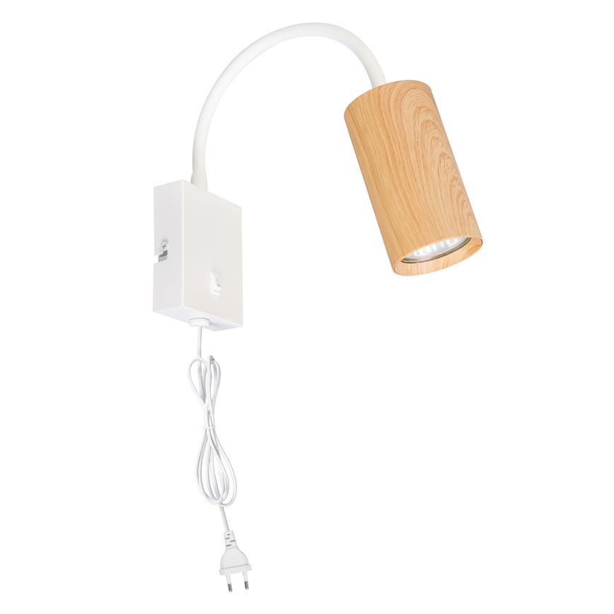Brilagi - Aplique de parede flexível com interruptor SELE 1xGU10/30W/230V branco/acabamento carvalho