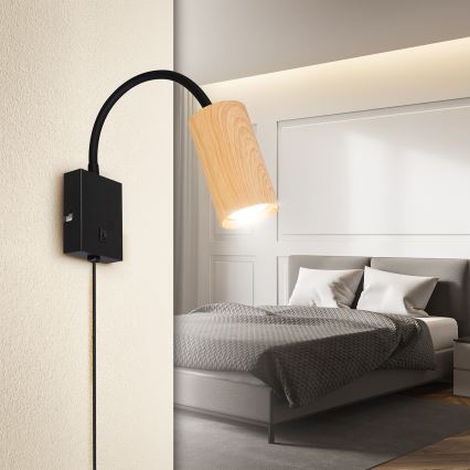 Brilagi - Aplique de parede flexível com interruptor SELE 1xGU10/30W/230V preto/acabamento em carvalho