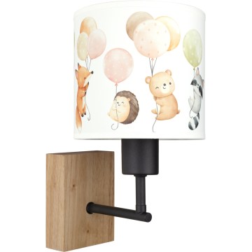 Brilagi - Candeeiro de parede infantil BOBO WOOD 1xE27/25W/230V carvalho/preto/branco/animais