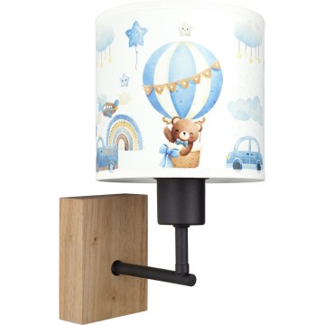 Brilagi - Candeeiro de parede infantil BOBO WOOD 1xE27/25W/230V carvalho/preto/branco/azul/ursinhos
