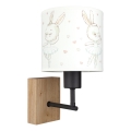 Brilagi - Candeeiro de parede infantil BOBO WOOD 1xE27/25W/230V carvalho/preto/branco/coelhinhos