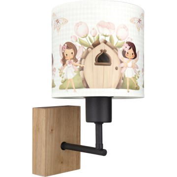 Brilagi - Candeeiro de parede infantil BOBO WOOD 1xE27/25W/230V carvalho/preto/branco/rosa/fadas