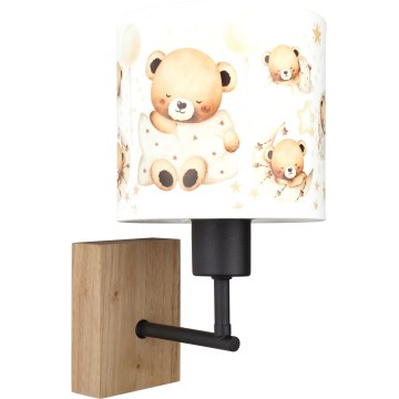 Brilagi - Candeeiro de parede infantil BOBO WOOD 1xE27/25W/230V carvalho/preto/branco/ursinhos