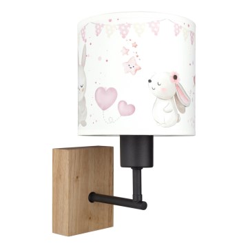 Brilagi - Candeeiro de parede infantil BOBO WOOD 1xE27/25W/230V carvalho/preto/creme/coelhinhos