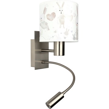 Brilagi - Candeeiro de parede infantil flexível LED BOBO 1xE27/25W/230V + LED/3W cromado mate/branco/coelhinhos