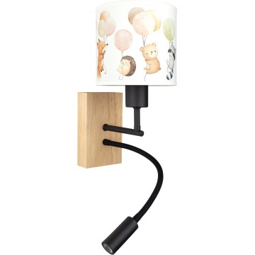 Brilagi - Candeeiro de parede infantil flexível LED BOBO WOOD 1xE27/25W/230V + LED/3W carvalho/preto/branco/motivos de animais