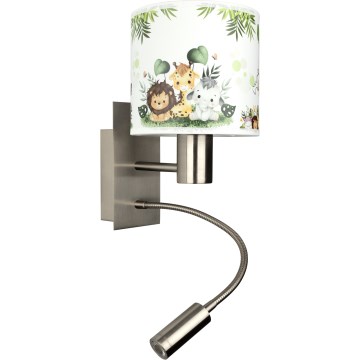Brilagi - Candeeiro de parede infantil LED flexível BOBO 1xE27/25W/230V + LED/3W cromado mate/branco/verde/selva