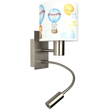 Brilagi - Candeeiro de parede infantil LED flexível BOBO 1xE27/25W/230V + LED/3W cromo mate/branco/motivos de animais