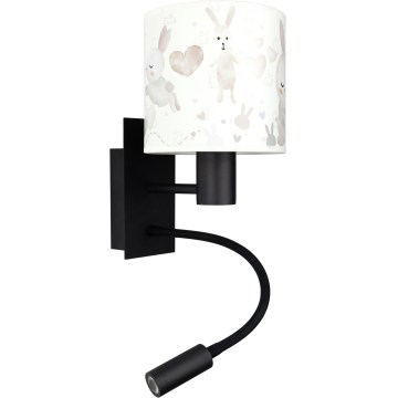 Brilagi - Candeeiro de parede infantil LED flexível BOBO 1xE27/25W/230V + LED/3W preto/branco/coelhinhos