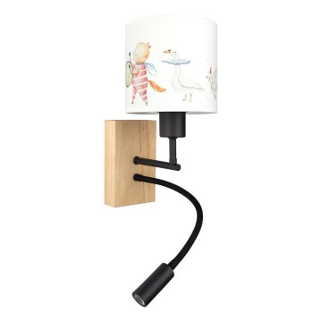 Brilagi - Candeeiro de parede infantil LED flexível BOBO WOOD 1xE27/25W/230V + LED/3W carvalho/preto/branco/motivos de animais
