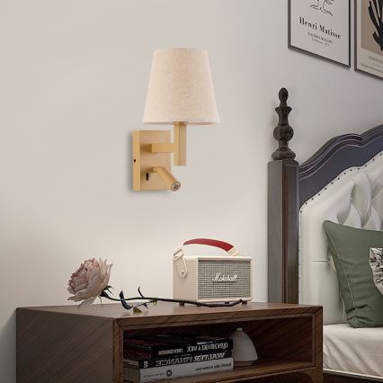 Brilagi - Candeeiro de parede LED DEYA 1xE14/40W/230V + LED/3W linho/dourado