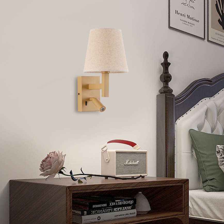 Brilagi - Candeeiro de parede LED DEYA 1xE14/40W/230V + LED/3W linho/dourado