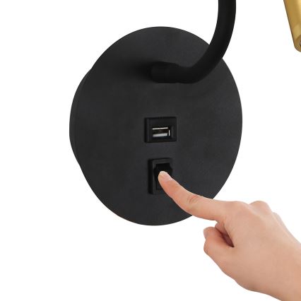 Brilagi - Candeeiro de parede LED flexível com porta USB MAYA LED/3W/230V 4000K preto/dourado