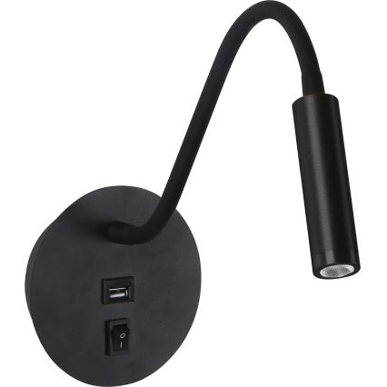 Brilagi - Candeeiro de parede LED flexível com porta USB MAYA LED/3W/230V 4000K preto