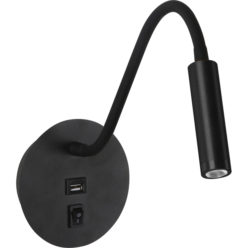 Brilagi - Candeeiro de parede LED flexível com porta USB MAYA LED/3W/230V 4000K preto