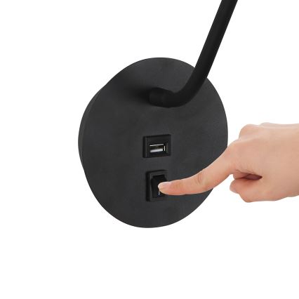 Brilagi - Candeeiro de parede LED flexível com porta USB MAYA LED/3W/230V 4000K preto