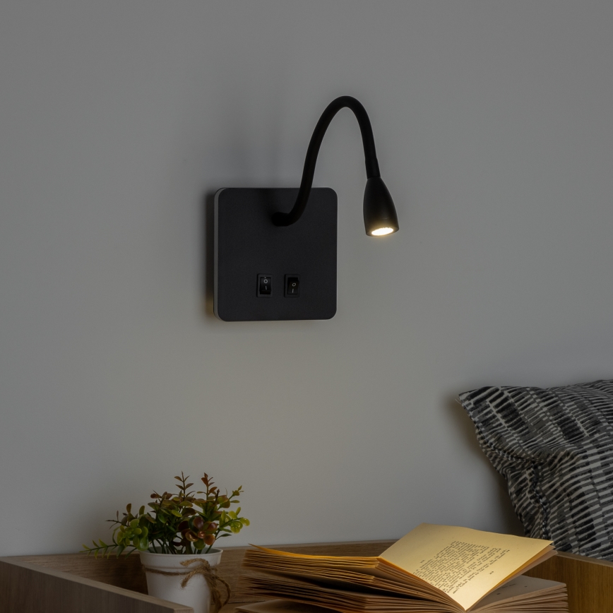 Brilagi - Candeeiro de parede LED flexível MAYA Double LED/4W/230V + LED/3W preto