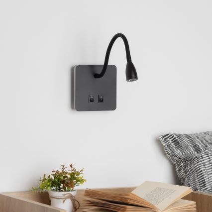 Brilagi - Candeeiro de parede LED flexível MAYA Double LED/4W/230V + LED/3W preto