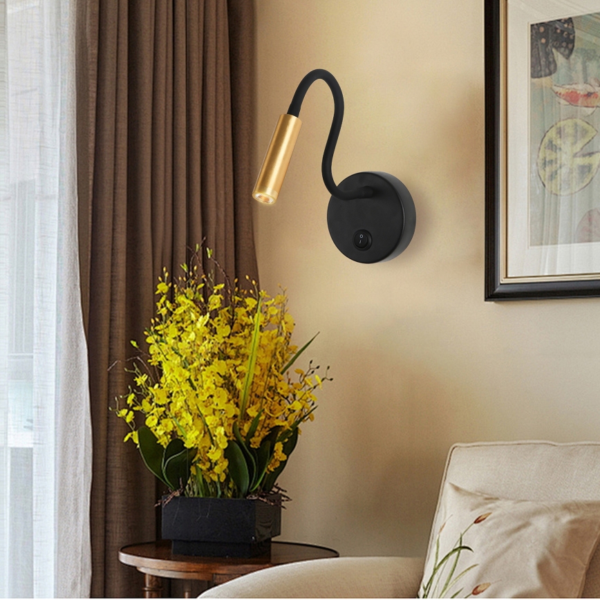 Brilagi - Candeeiro de parede LED flexível MAYA LED/3W/230V 4000K preto/dourado