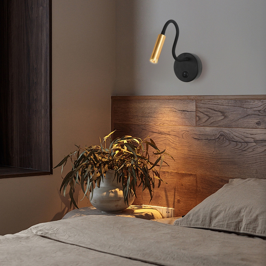 Brilagi - Candeeiro de parede LED flexível MAYA LED/3W/230V 4000K preto/dourado