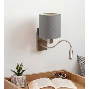 Brilagi - Candeeiro de parede LED flexível NUBILA 1xE27/25W/230V + LED/3W cromado mate/cinzento claro