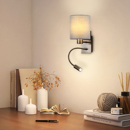 Brilagi - Candeeiro de parede LED flexível NUBILA 1xE27/25W/230V + LED/3W cromado mate/cinzento