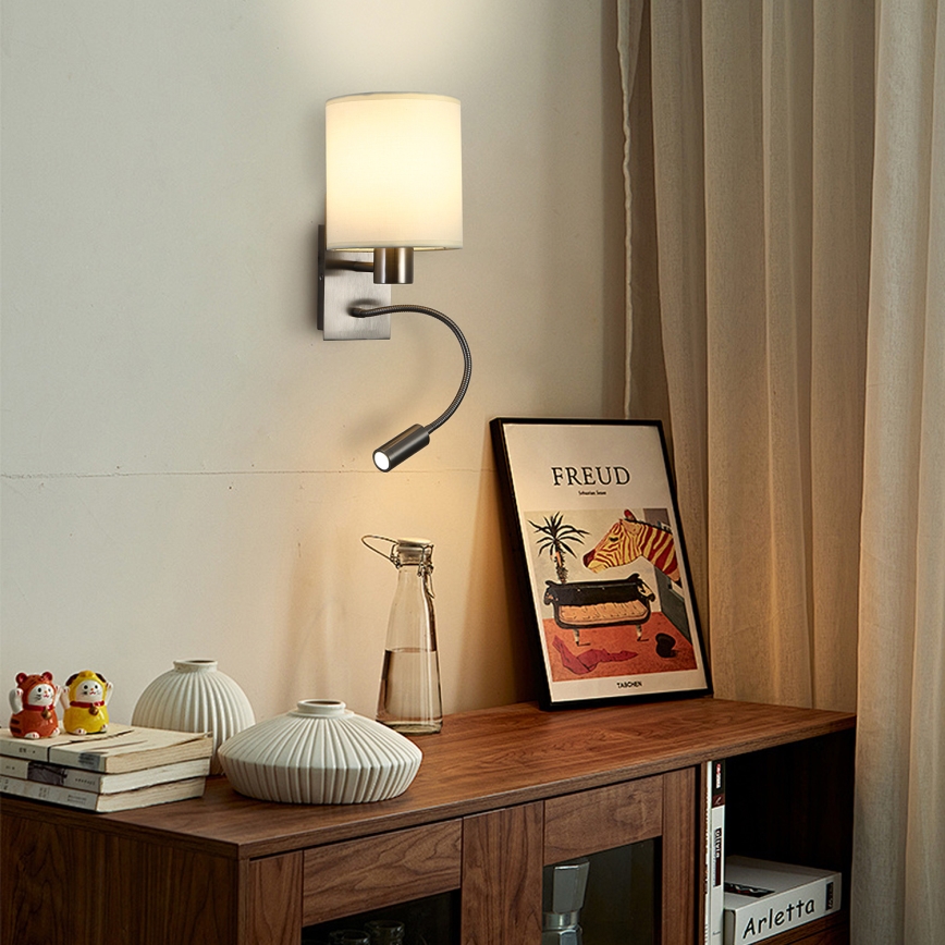 Brilagi - Candeeiro de parede LED flexível NUBILA 1xE27/25W/230V + LED/3W cromado mate/creme