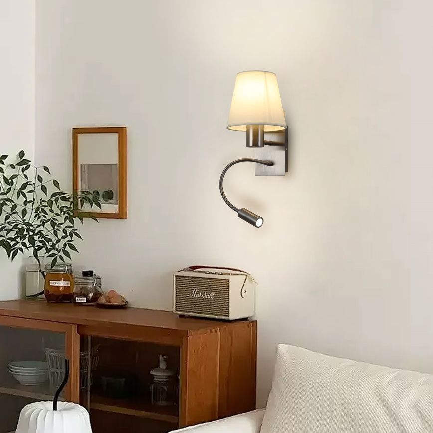 Brilagi - Candeeiro de parede LED flexível NUBILA 1xE27/25W/230V + LED/3W cromado mate/creme