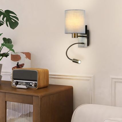 Brilagi - Candeeiro de parede LED flexível NUBILA 1xE27/25W/230V + LED/3W latão/creme