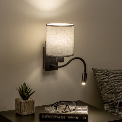 Brilagi - Candeeiro de parede LED flexível NUBILA 1xE27/25W/230V + LED/3W preto/cinzento