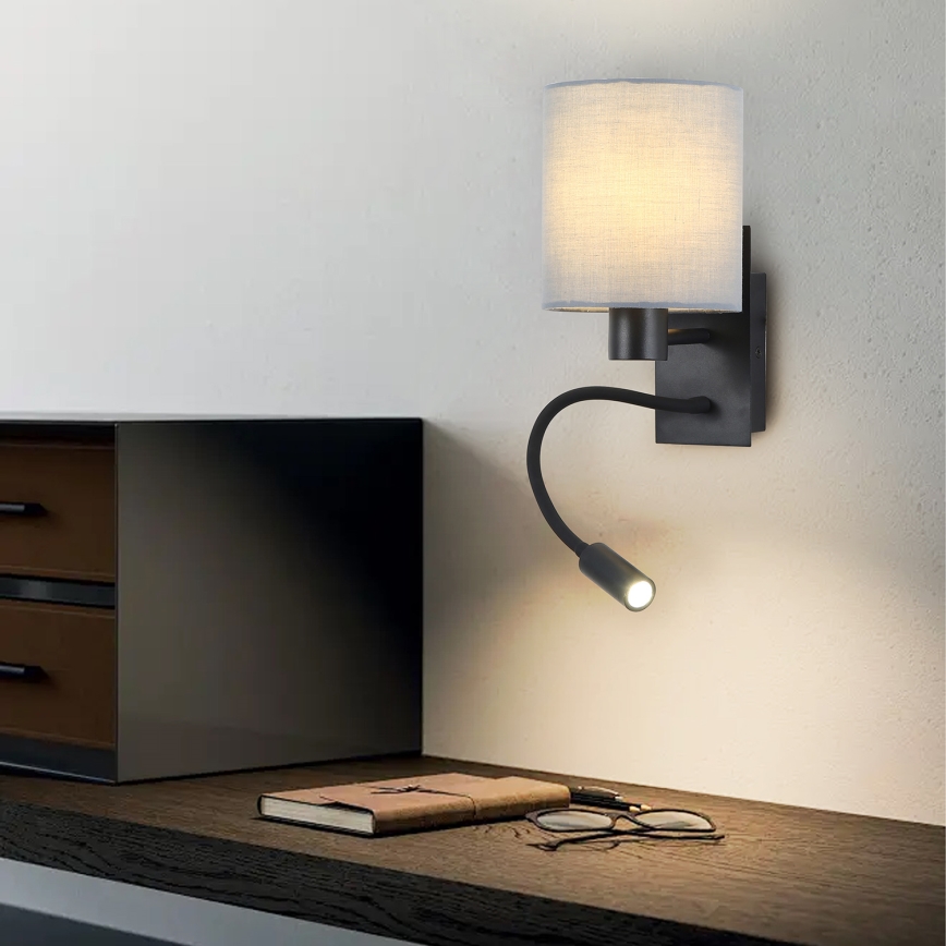 Brilagi - Candeeiro de parede LED flexível NUBILA 1xE27/25W/230V + LED/3W preto/cinzento