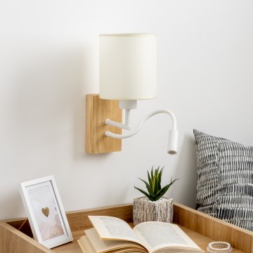 Brilagi - Candeeiro de parede LED flexível NUBILA WOOD 1xE27/25W/230V + LED/3W carvalho/branco/creme