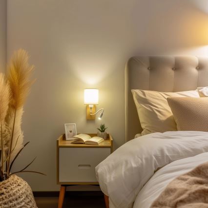 Brilagi - Candeeiro de parede LED flexível NUBILA WOOD 1xE27/25W/230V + LED/3W carvalho/branco/creme