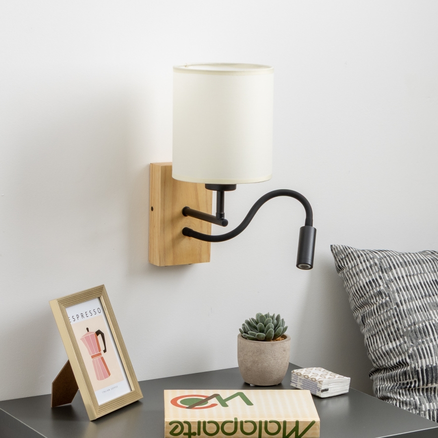 Brilagi - Candeeiro de parede LED flexível NUBILA WOOD 1xE27/25W/230V + LED/3W carvalho/preto/creme