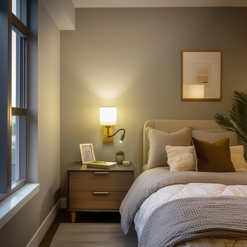 Brilagi - Candeeiro de parede LED flexível NUBILA WOOD 1xE27/25W/230V + LED/3W carvalho/preto/creme