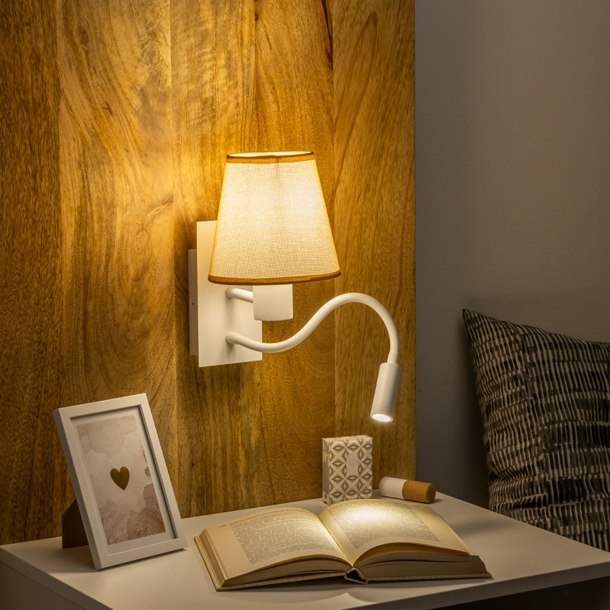 Brilagi - LED Candeeiro de parede flexível NUBILA 1xE27/25W/230V + LED/3W branco/castanho claro