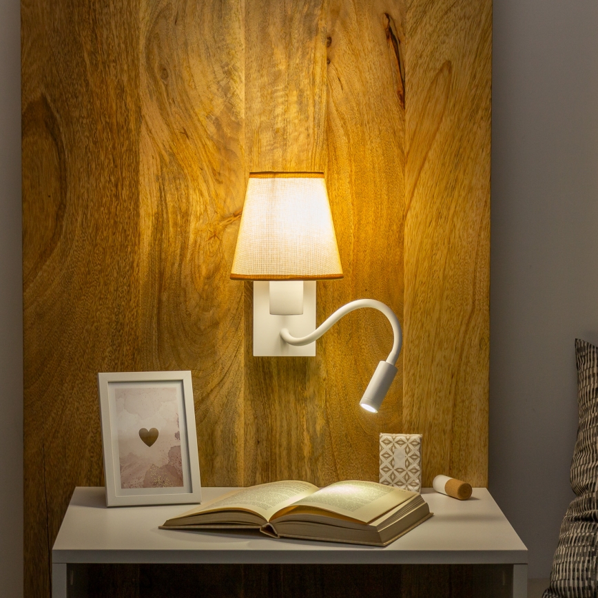 Brilagi - LED Candeeiro de parede flexível NUBILA 1xE27/25W/230V + LED/3W branco/castanho claro