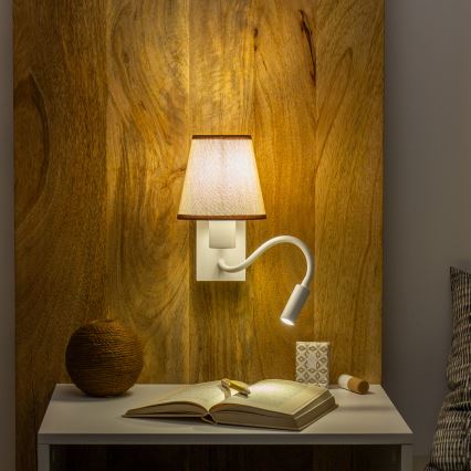 Brilagi - LED Candeeiro de parede flexível NUBILA 1xE27/25W/230V + LED/3W branco/castanho