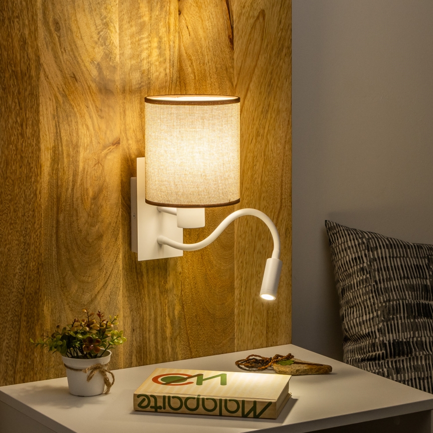 Brilagi - LED Candeeiro de parede flexível NUBILA 1xE27/25W/230V + LED/3W branco/castanho