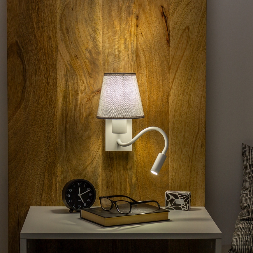 Brilagi - LED Candeeiro de parede flexível NUBILA 1xE27/25W/230V + LED/3W branco/cinzento