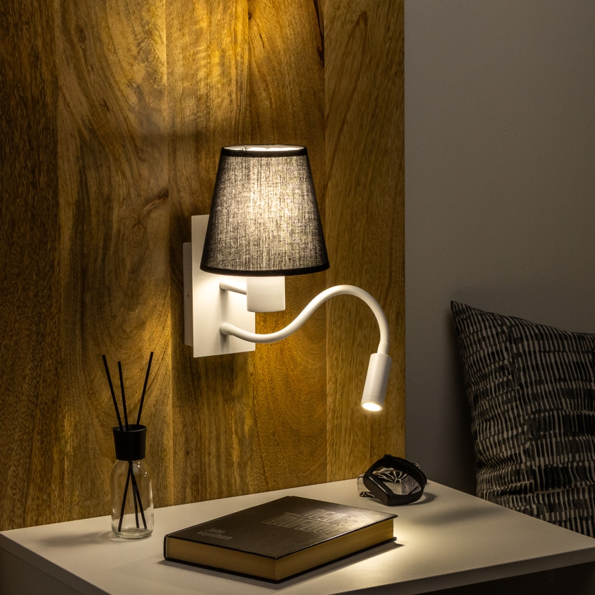 Brilagi - LED Candeeiro de parede flexível NUBILA 1xE27/25W/230V + LED/3W branco/preto