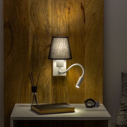 Brilagi - LED Candeeiro de parede flexível NUBILA 1xE27/25W/230V + LED/3W branco/preto